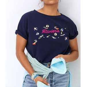 Anthropologie Maeve Embroidered Rivera Cotton Sweatshirt Tee